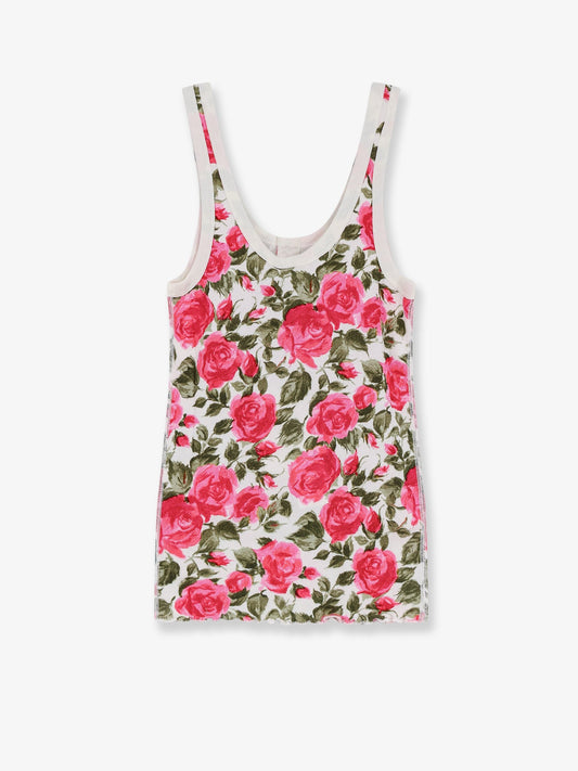 Cotton Henley tank top with all-over floral pattern