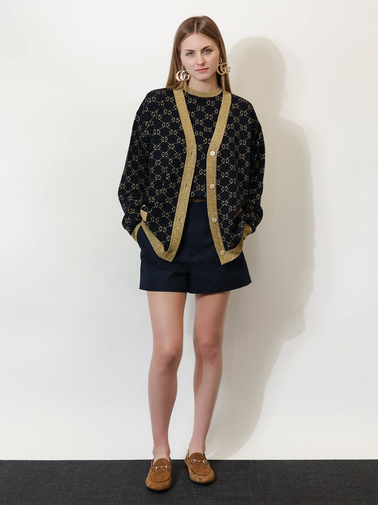 Cotton blend cardigan with all-over GG logo