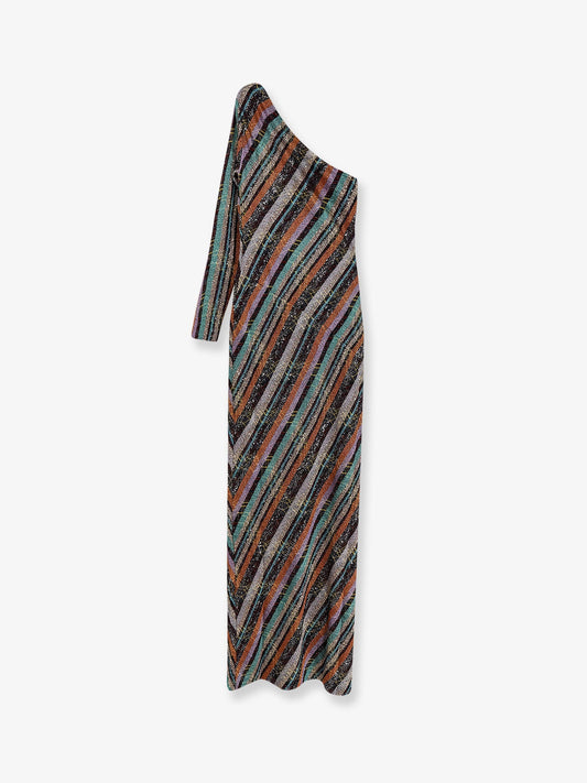 Viscose blend long dress with chevron pattern