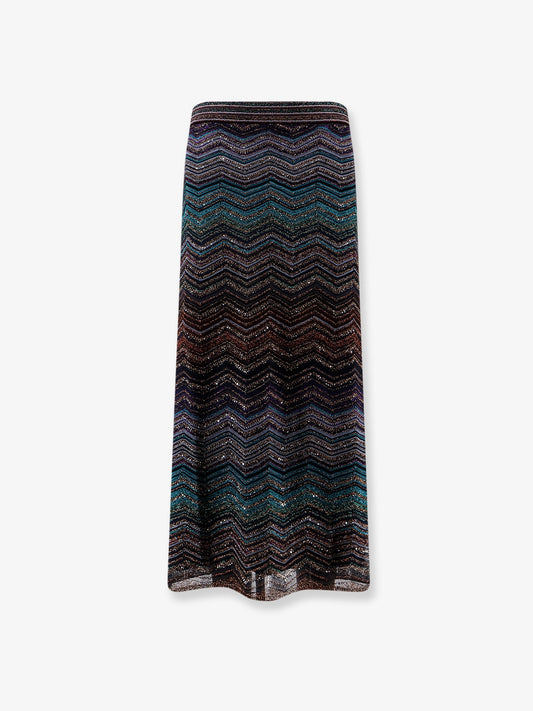 Viscose skirt with laminated chevron pattern
