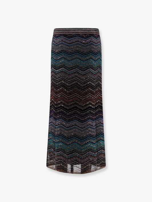 Viscose skirt with laminated chevron pattern