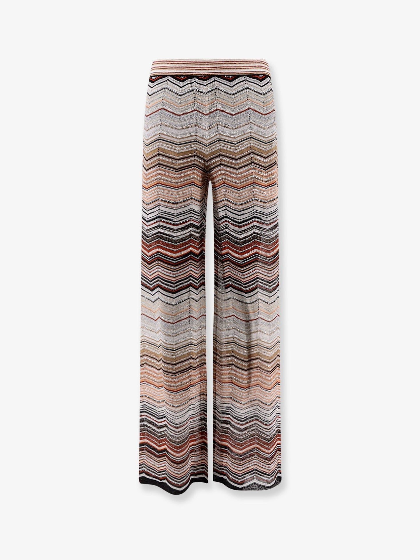 Viscose trousers with laminated chevron pattern