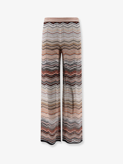 Viscose trousers with laminated chevron pattern