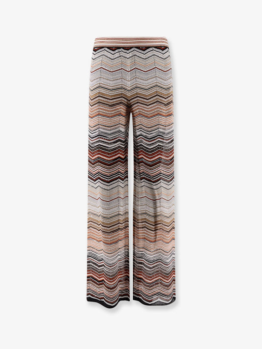 Viscose trousers with laminated chevron pattern