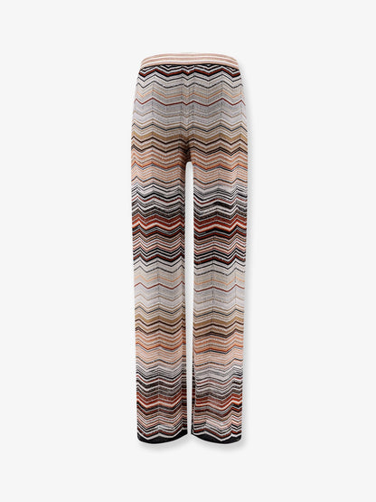 Viscose trousers with laminated chevron pattern