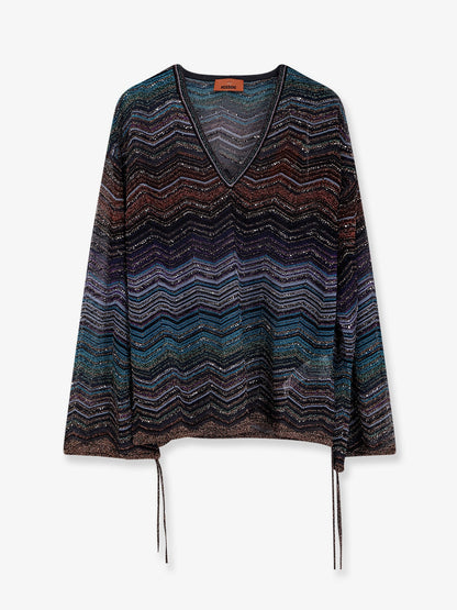 Viscose and metallic fiber sweater