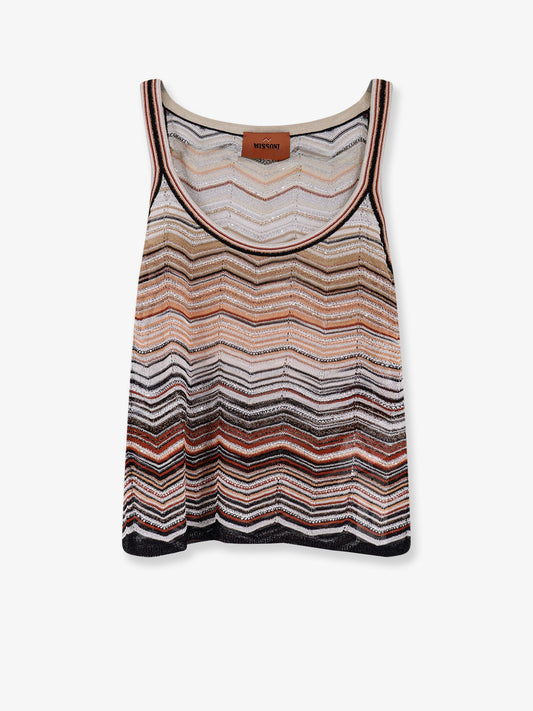 Viscose tank top with laminated chevron pattern