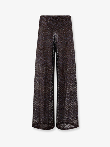 Viscose blend trousers with chevron pattern