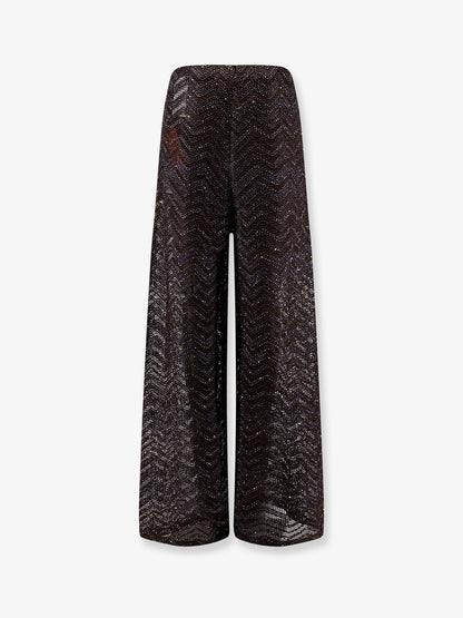 Viscose blend trousers with chevron pattern