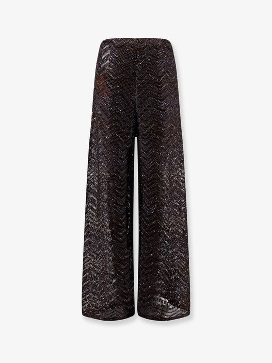 Viscose blend trousers with chevron pattern