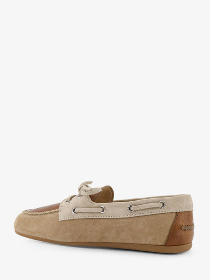 Suede loafer with leather inserts