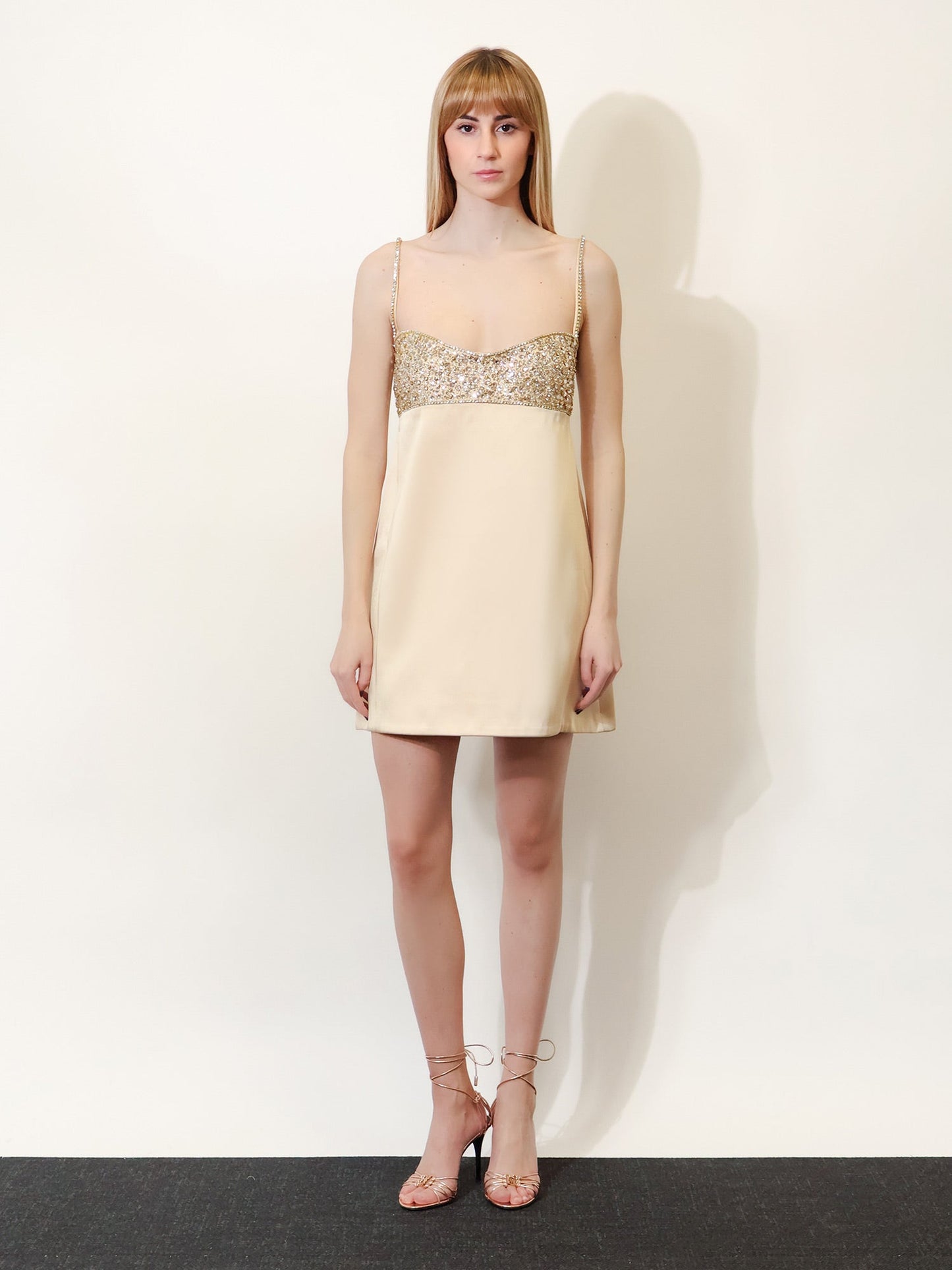 Shyla satin dress with rhinestones detail