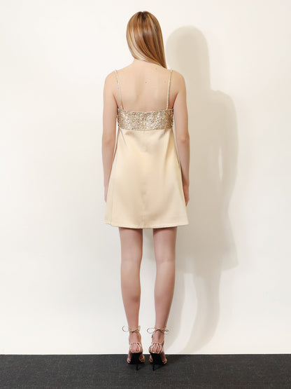 Shyla satin dress with rhinestones detail