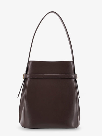 Leather bucket bag with strap on the front