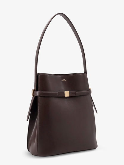 Leather bucket bag with strap on the front