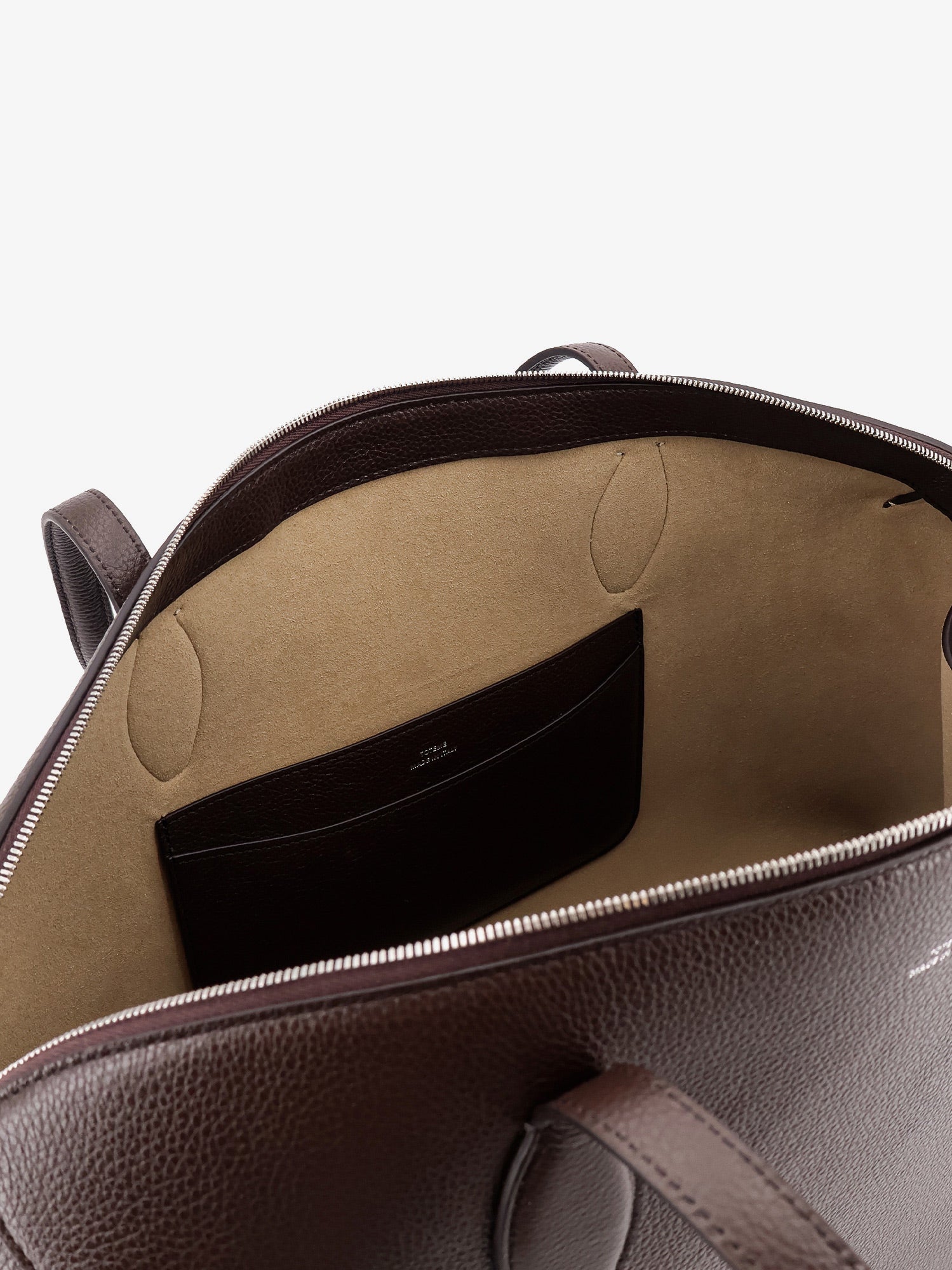 Suede handbag with engraved logo on the front