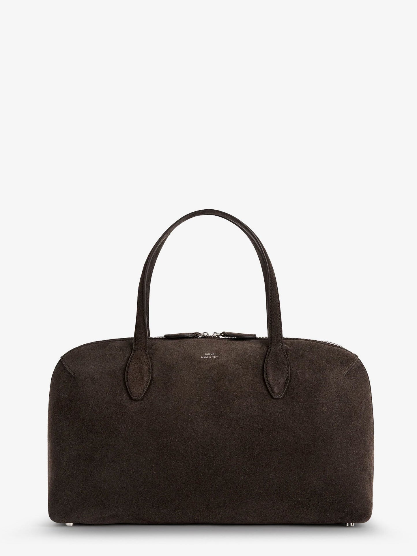 Suede shoulder bag with logo lettering on the front