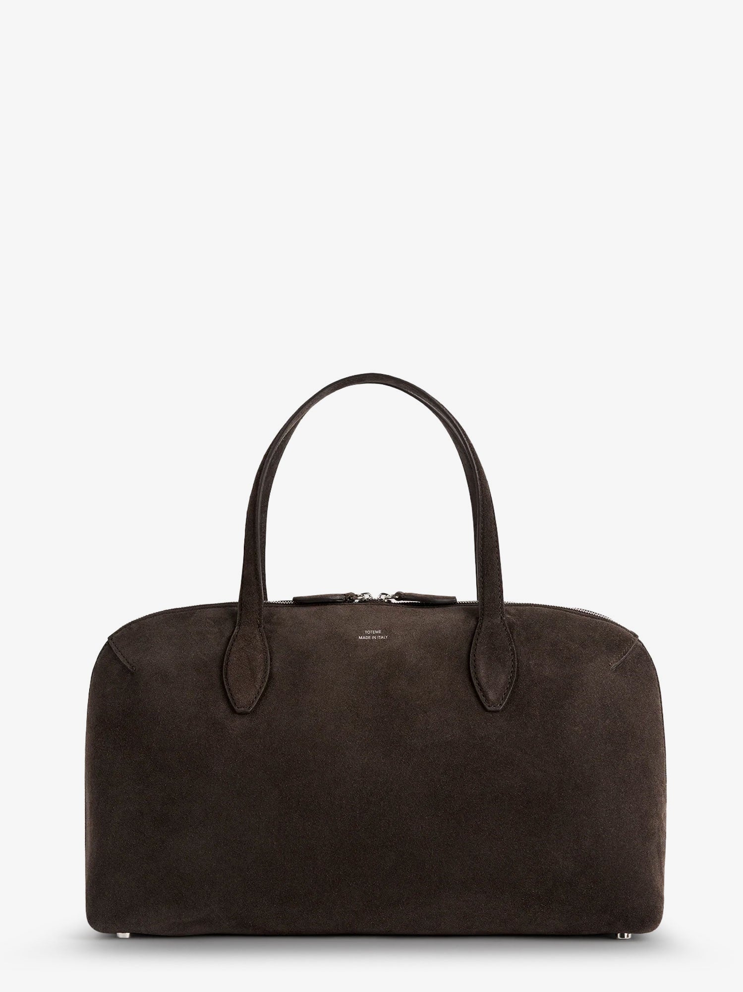 Suede shoulder bag with logo lettering on the front