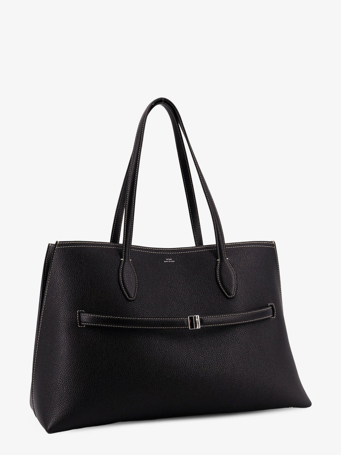 Leather shoulder bag with lettering logo on the front