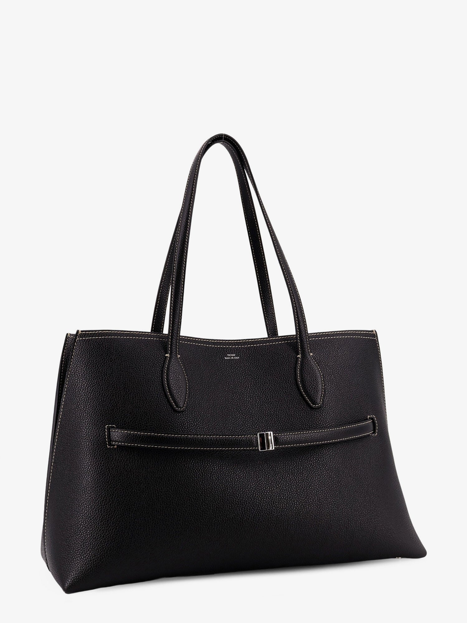 Leather shoulder bag with lettering logo on the front