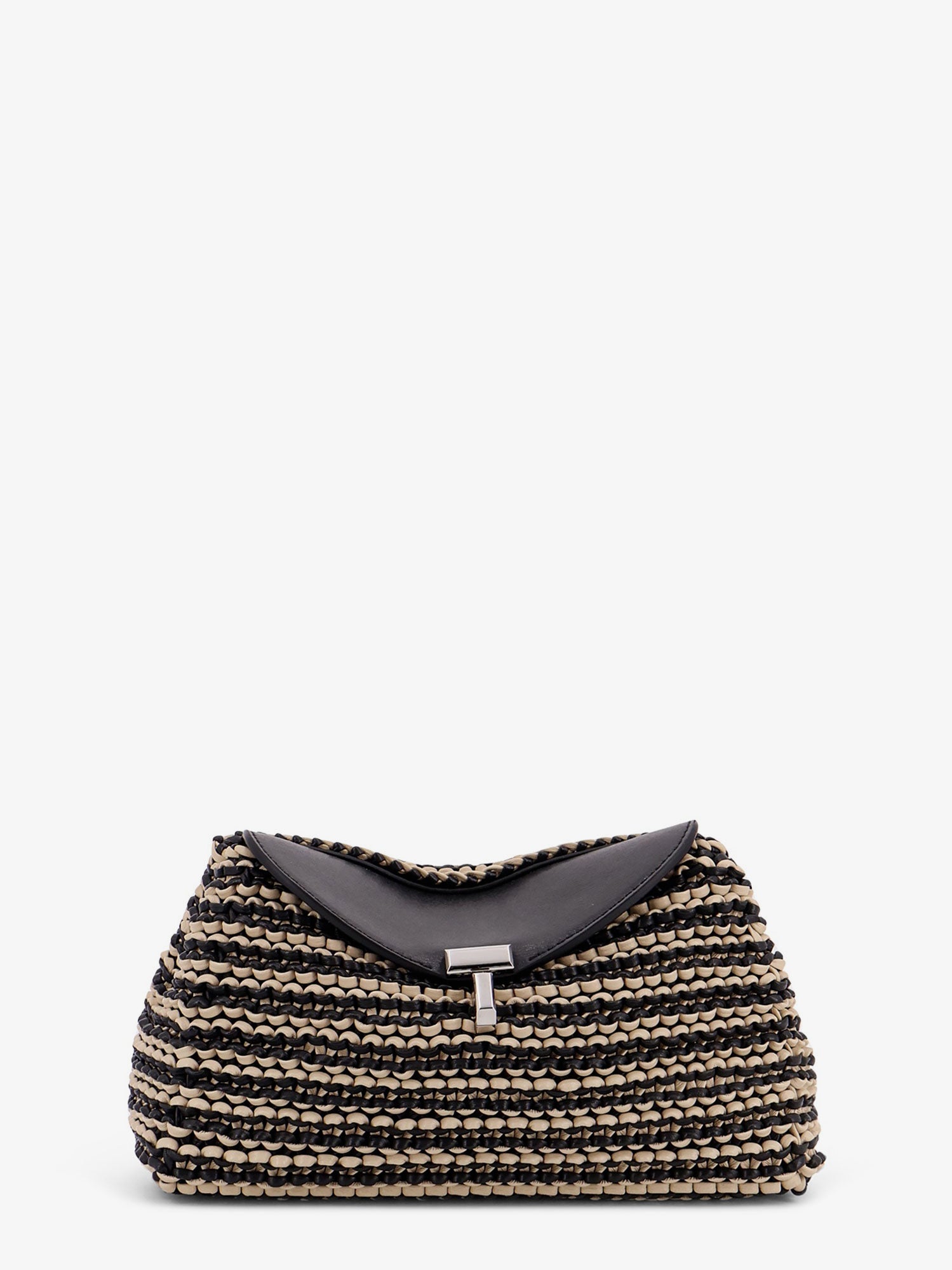 Mini T-lock clutch in leather with woven pattern