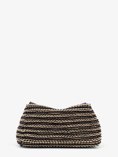 Mini T-lock clutch in leather with woven pattern