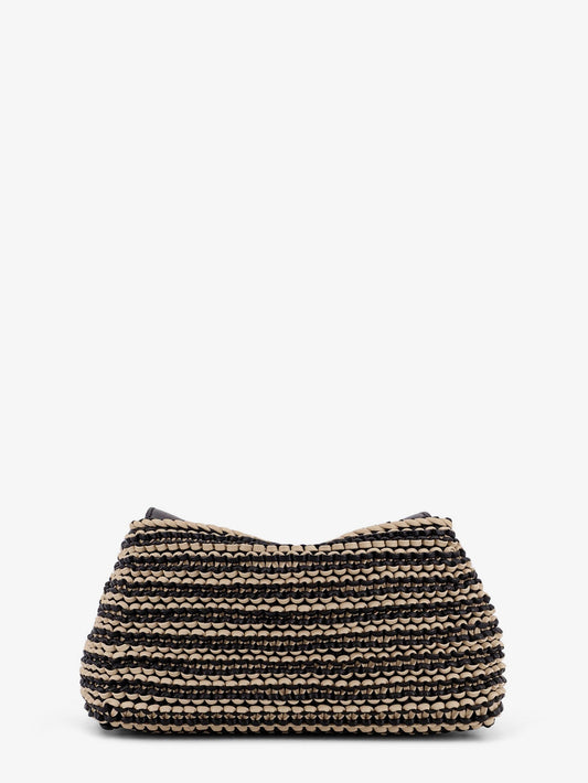 Mini T-lock clutch in leather with woven pattern