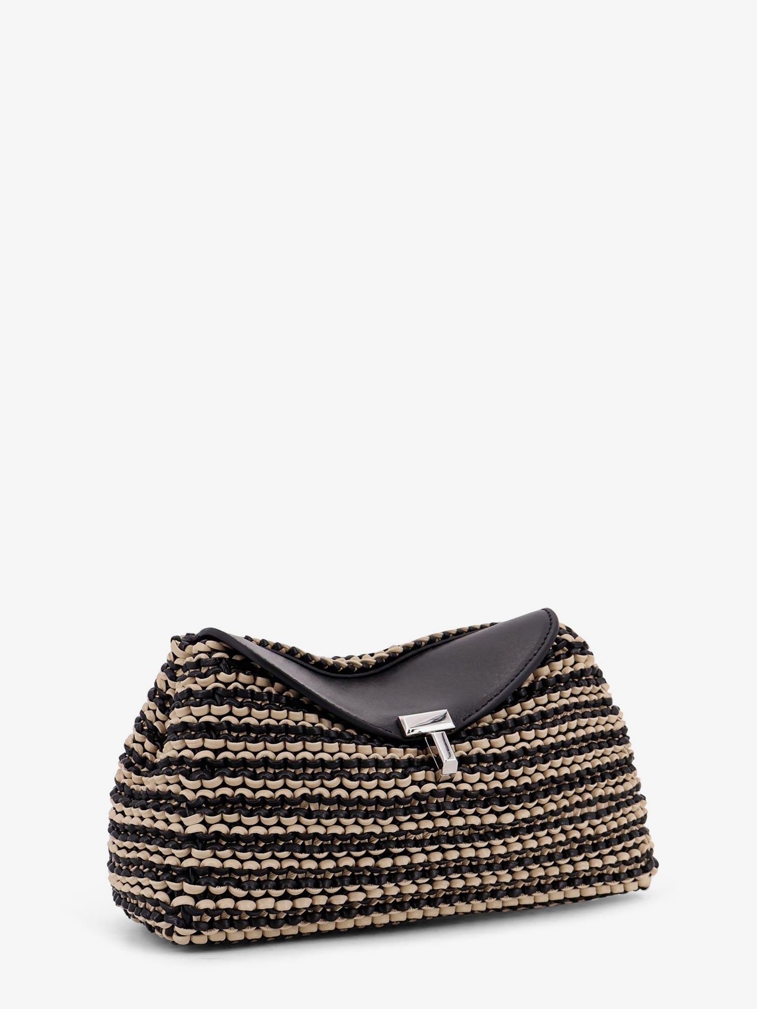 Mini T-lock clutch in leather with woven pattern
