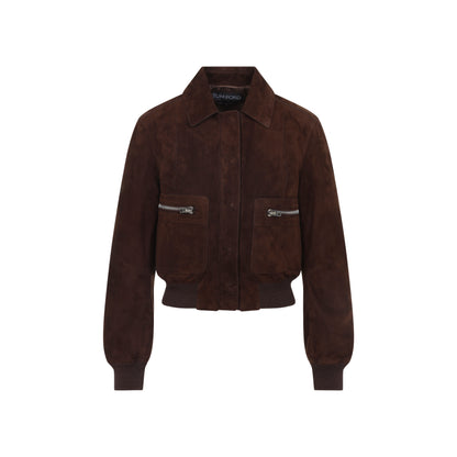lamb suede bomber jacket-image-2