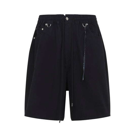Black Cotton Wide Easy Denim Shorts
