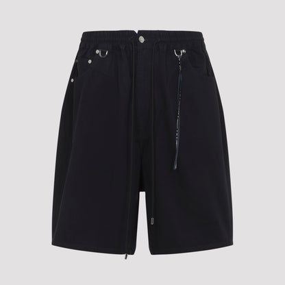 Black Cotton Wide Easy Denim Shorts