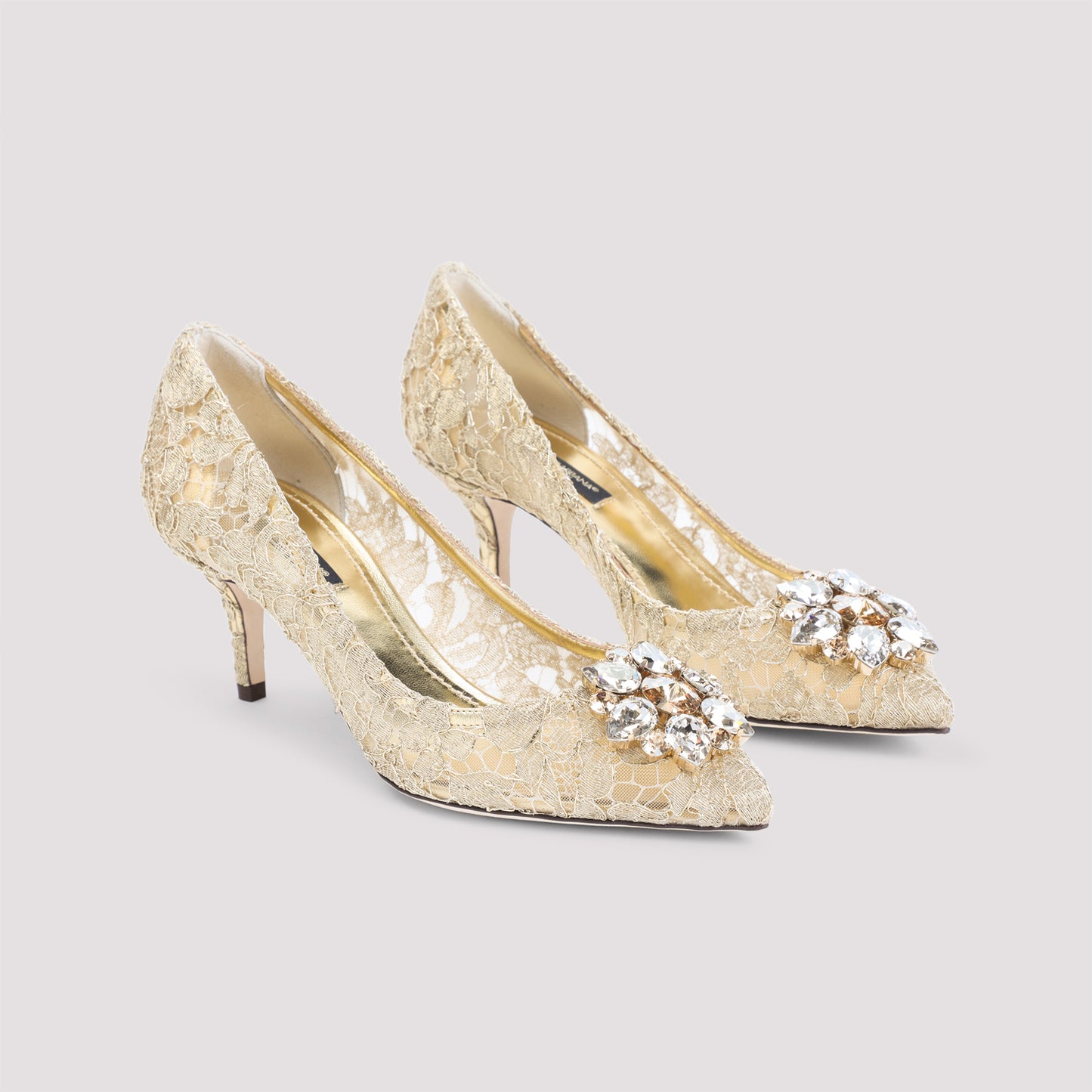 Gold Lace Leather Pumps