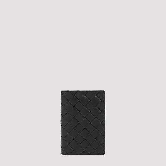 Black Leather Intrecciato Passport Case
