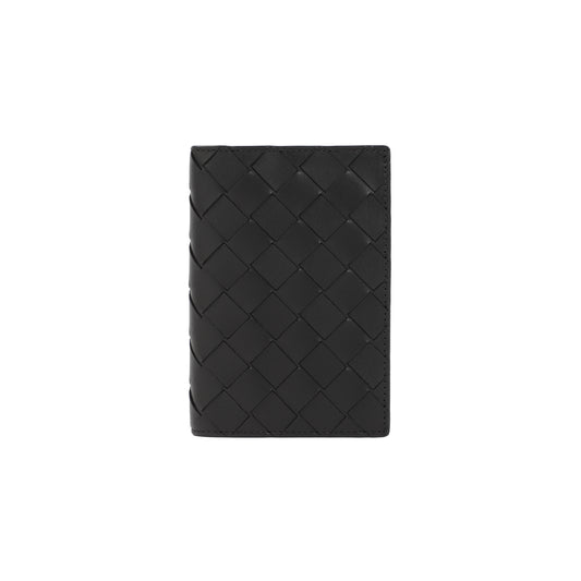 Black Leather Intrecciato Passport Case