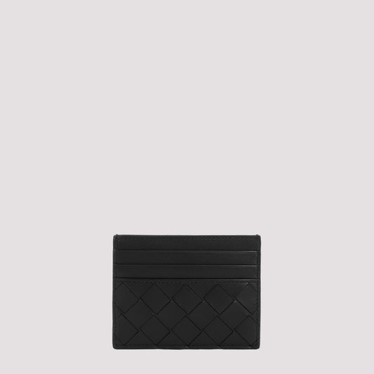 Black and Silver Intrecciato Calf Leather Credit Card Case