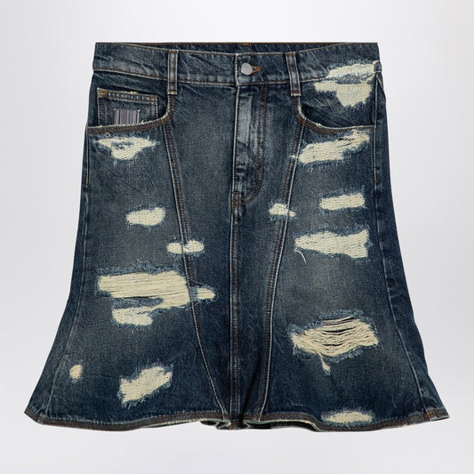 Washed denim skirt with worn details