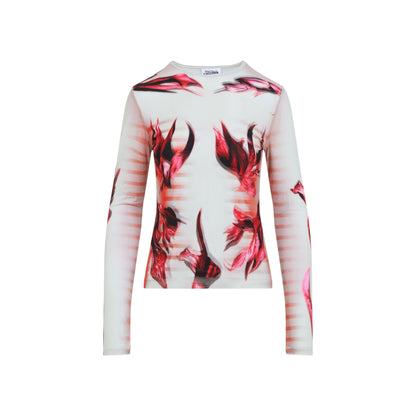 layered long sleeves top printed "flower body morphing mariniere"-image-2