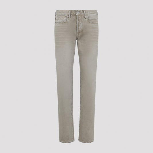 Washed Sand Beige Cotton Straight Denim Jeans