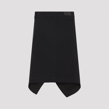 Black Asymmetric Cotton Midi Skirt