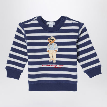 White/navy Blue Striped Sweatshirt With Print