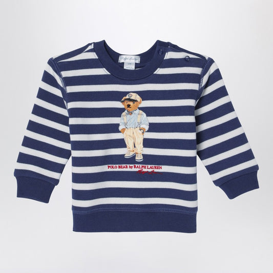 White/navy Blue Striped Sweatshirt With Print