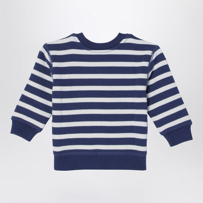 White/navy Blue Striped Sweatshirt With Print