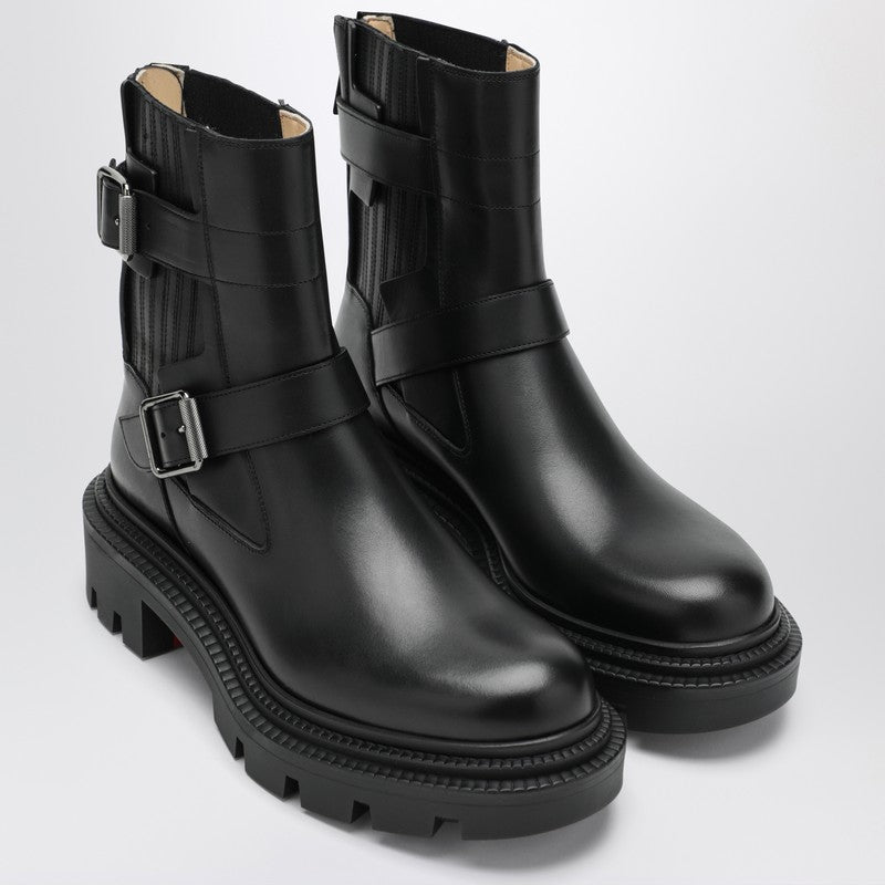 Black leather biker boots