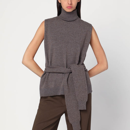 Double-layer taupe mélange sweater