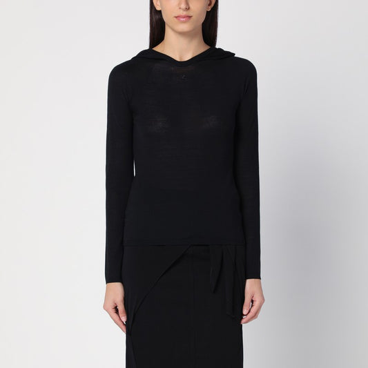 Light Wool Black Hooded Sweater