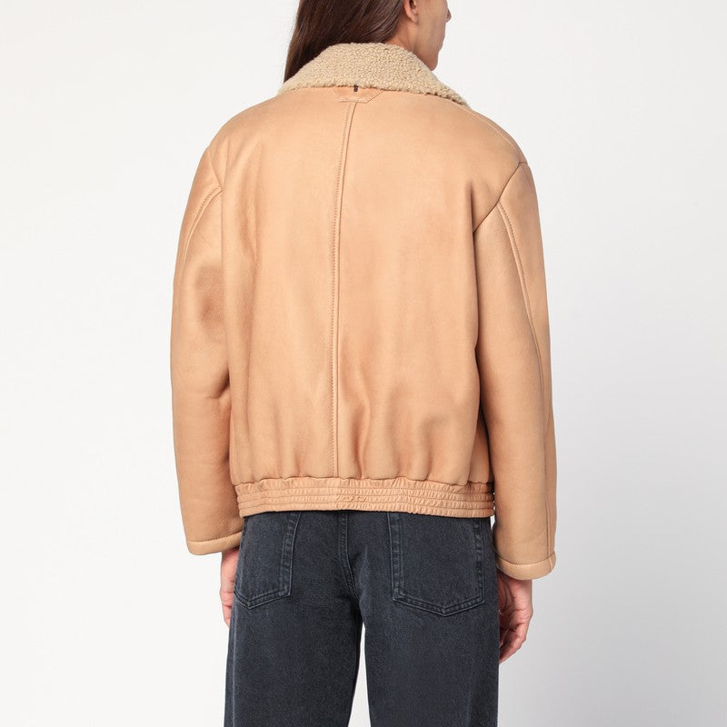 Nude leather bomber jacket