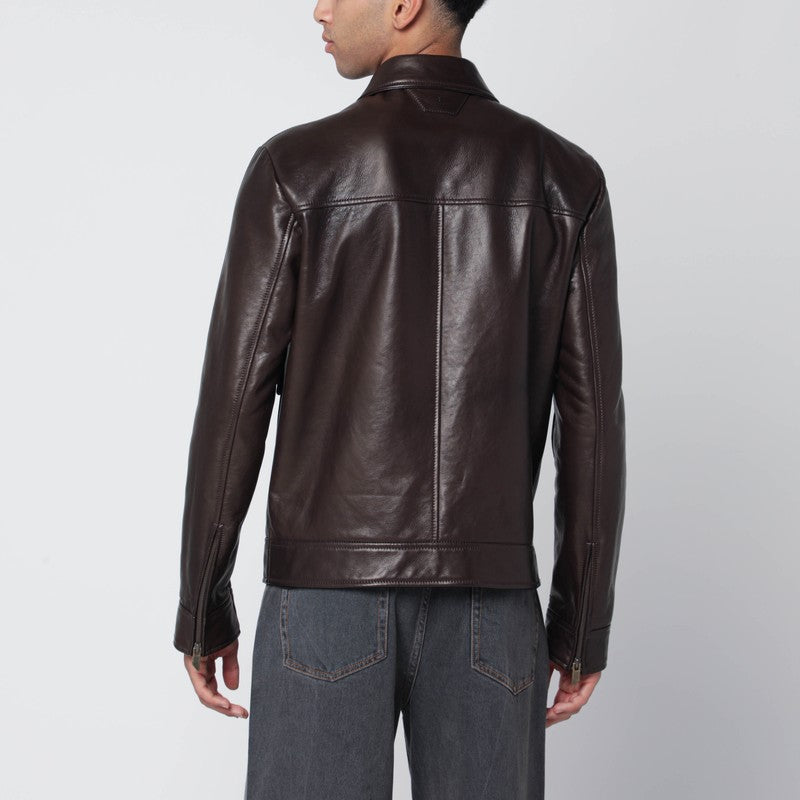 Brown leather zip jacket