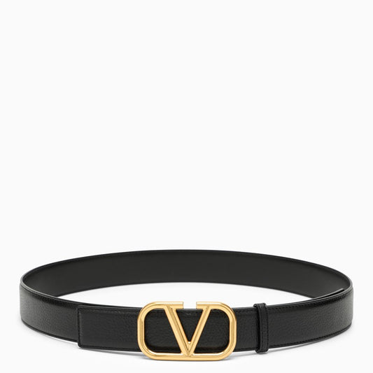 Vlogo Black/Gold Leather Belt