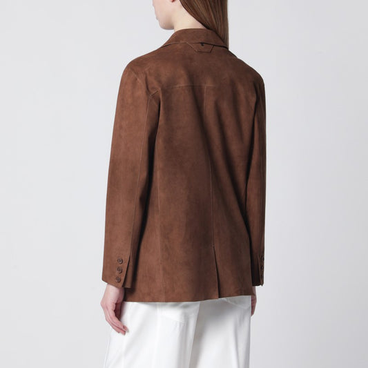 Brown suede single-breasted jacket