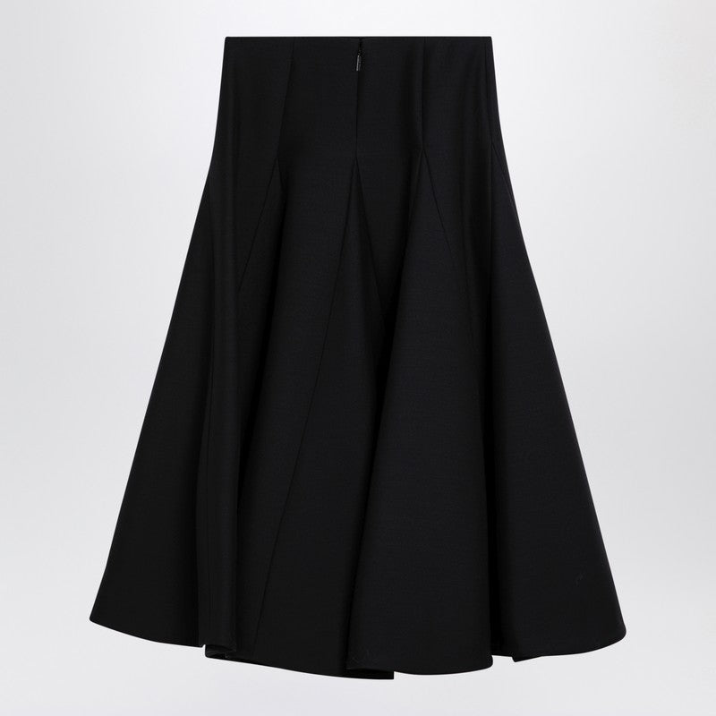 Black silk flounced midi skirt